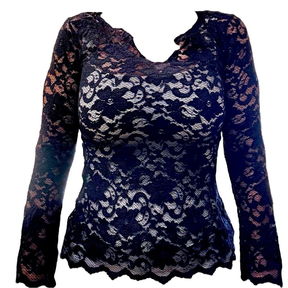Black Lace Long Sleeve Top‎